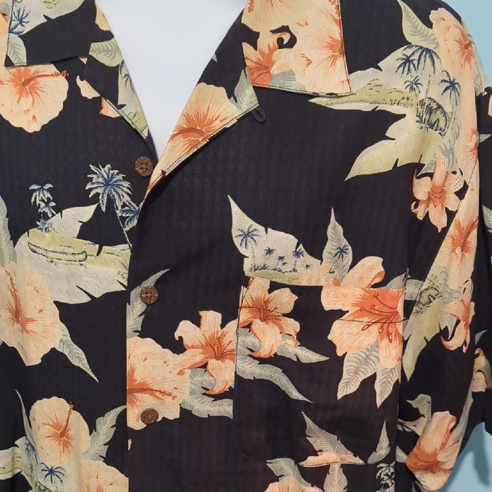 Tommy Bahama Dark Silk Shirt with Floral Accents - Picture 2 of 4